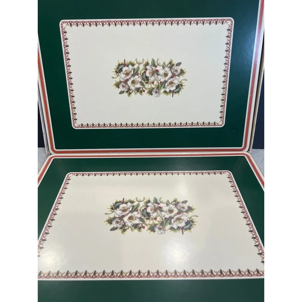 Spode Christmas‎ Rose Placemats Set of 4 Green Cork Back Acrylic Made in England